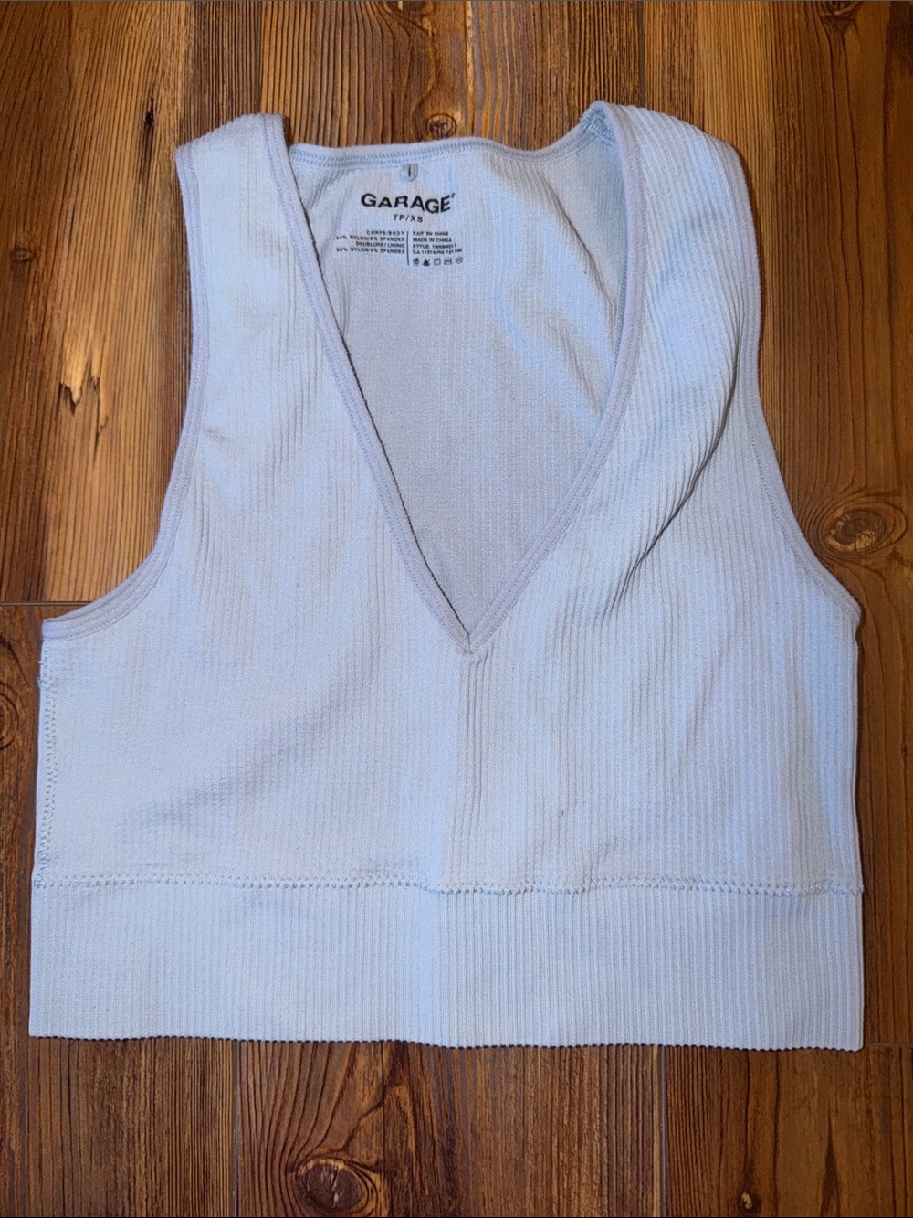 Garage Pale Blue Ribbed V-Neck Crop Tank